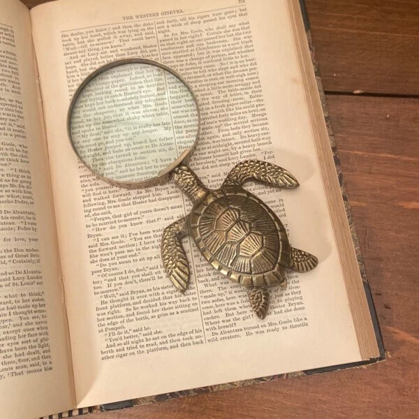 New 7" x 3'' Antiqued Brass Turtle Magnifying Glass - Antique Vintage Style - Image 3 of 4