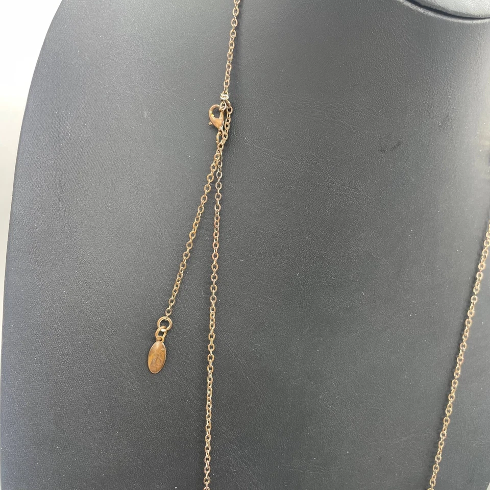 Ann Taylor Orange Enamel Station Chain Long Necklace Gold Tone Lobster Closure - Image 4 of 4