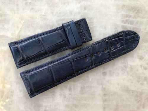 24mm/22mm Blue Alligator Crocodile Embossed Leather Watch Strap Band - Picture 1 of 4