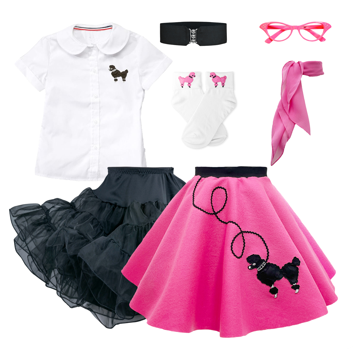 Hip Hop 50s Shop Girls 7pc Poodle Skirt Halloween or Dance Costume