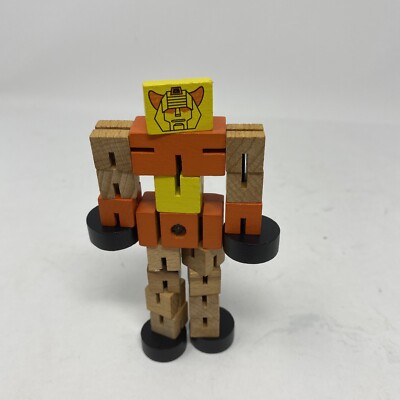 Vtg RARE Wooden Toy Transformer Fidget block & string - Posable Moveable Optimus