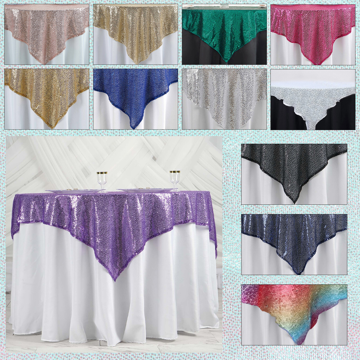 Lentejuelas Mesa Superposición Fundas Brillante Purpurina Paño para Eventos Boda