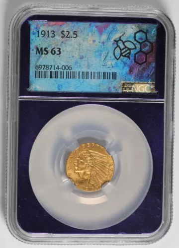 1913 U.S. Indian Head Gold Quarter Eagle - NGC MS 63 - $2.5 Gold Coin