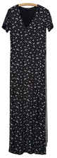 PRETTYLITTLETHING.  BLACK DITSY PRINT STRETCHY JERSEY MAXI DRESS. SIZE 12