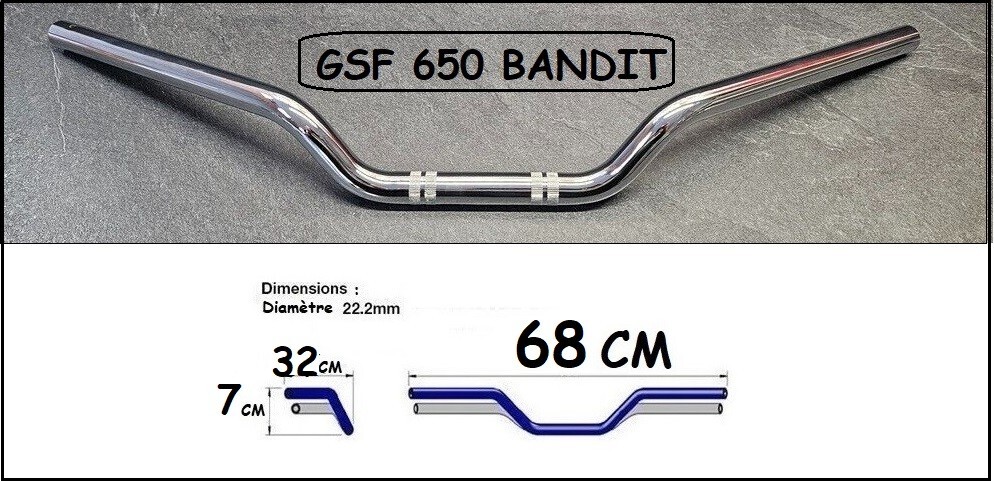 Guidon type origine GSF 650 Bandit 2007-2015 finition noire mate traitement anti-corrosion