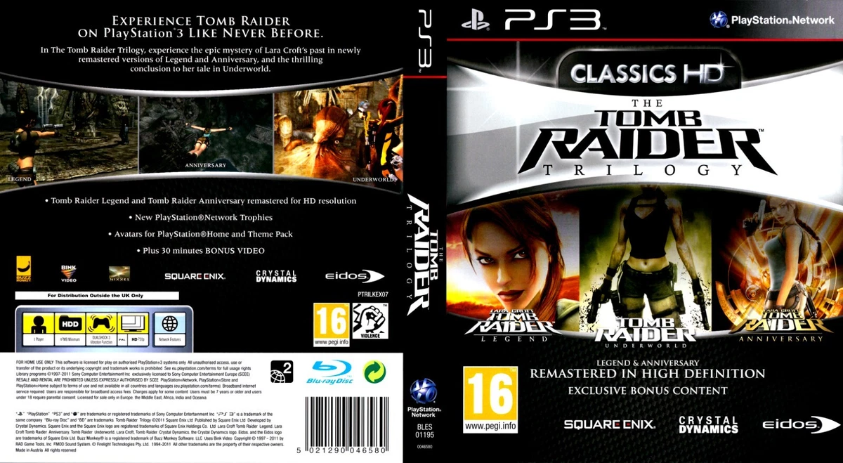 Tomb Raider Trilogy PS3 Replacement Box Art Insert Inlay Cover Cover Art Only