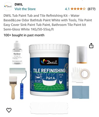 DWIL Tub Paint Tub and Tile Refinishing Kit - Water Based&Low Odor Bathtub Paint