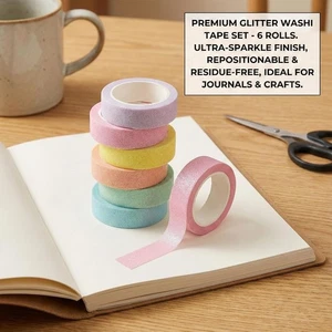 LEOINAER Washi Tape Set, 6 Glitter Rolls