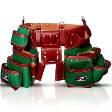 AP-LEATHER Heavy-Duty Green Tool Pouch for Men – 29-Pocket Leather & Canvas C...