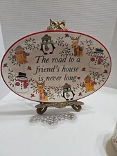 TEMPTATIONS BY TARA Christmas Oval Platter " The Road To A Friend's House Is...