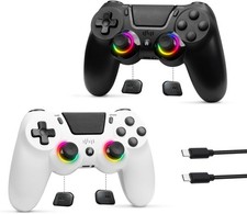 2 Pack Wireless PS4 Controller RGB Gamepad Dual Vibration 1000mAh Battery