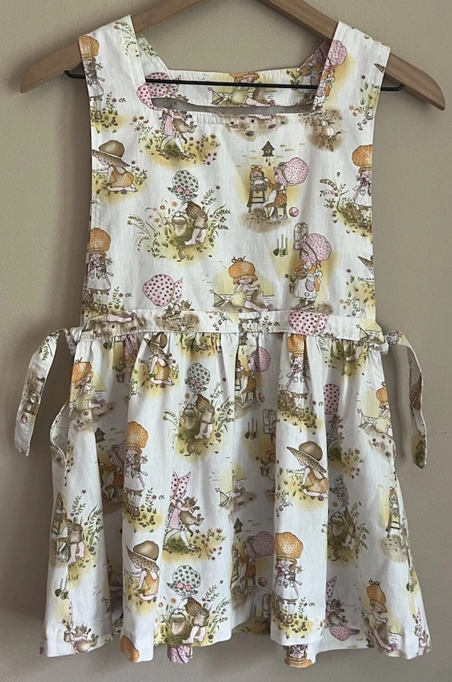 Delantal vintage Holly Hobbie hecho a mano nudo de corbata niñas 7 8 años 70 80 Foto 2 de 4