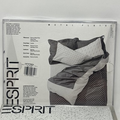 Esprit Twin Fitted Flat 80 s Vtg Sheet Set Cotton Percale Metal Plate White Gray