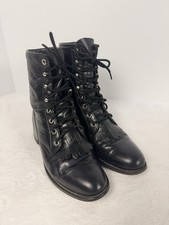 Vintage Justin Boots Women Black Leather Lace Up Kiltie Roper Riding Boots Sz 6