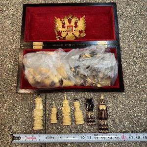Vintage Russian Folding Wooden Chess Excellent Condition Hand Carved Painted #25