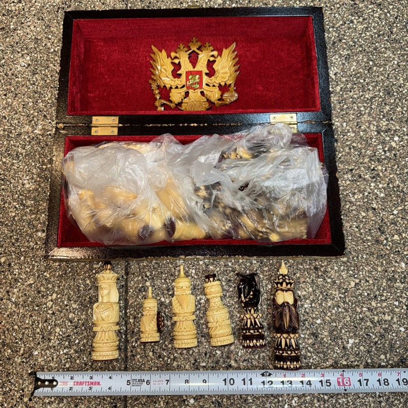 Vintage Russian Folding Wooden Chess Excellent Condition Hand Carved Painted #25
