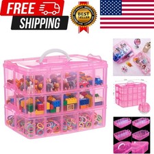 Bead Organizer 3 tier 30 grid Stackable Craft Hair Tackle Storage Pink  Stac...