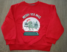 BOYS NEW RED CHRISTMAS SWEATSHIRT size 4/5 dinosaur snowglobe SANTA HAT CUTE 