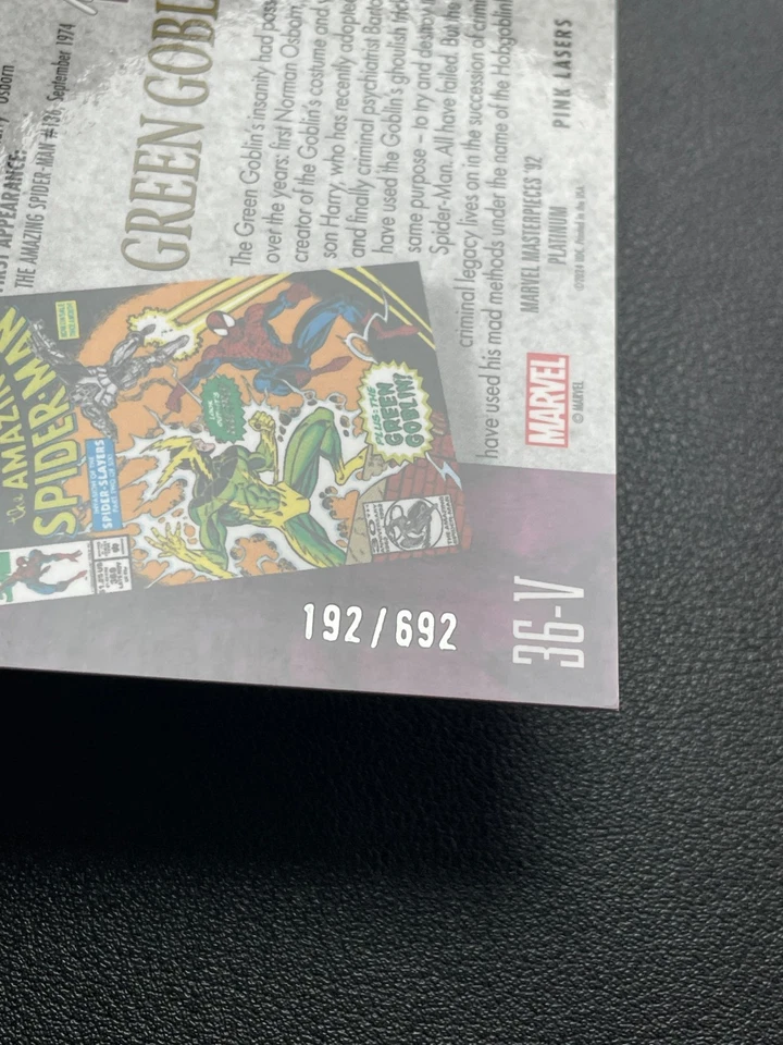 2024 Marvel Masterpieces'92 Platinum Green Goblin Pink Lasers 192/692 BJQM - Image 3 of 4