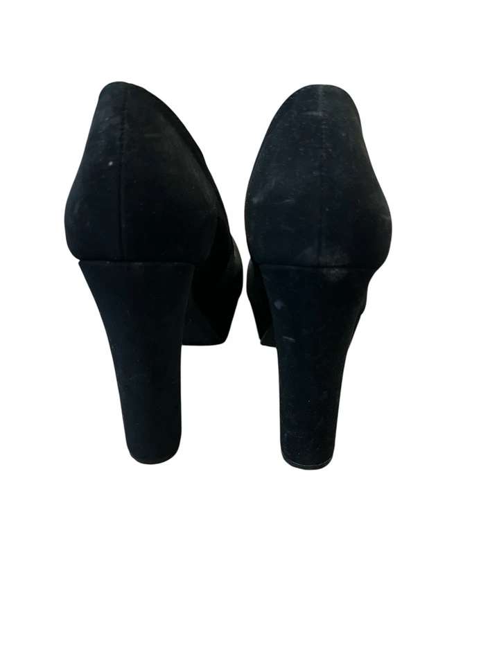 Zapatos de tacón grueso punta puntiaguda charol sintético bambú zapatos de salón de carrera negros 8 Foto 3 de 3