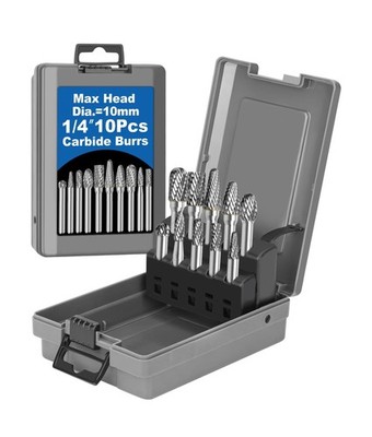 10Pcs Carbide Burr Set 1/4 Shank w/Grey Box Max Head Dia 10mm Die Grinder Bit...