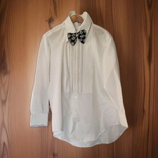 Vintage After Six Tuxedo Shirt Men 17 34 White Ruffle Pleated Knit Bow Tie Retro