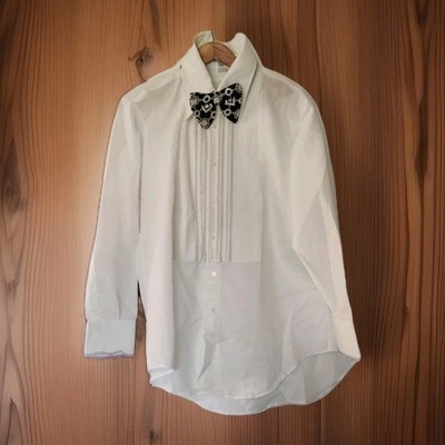 Vintage After Six Tuxedo Shirt Men 17 34 White Ruffle Pleated Knit Bow Tie Retro