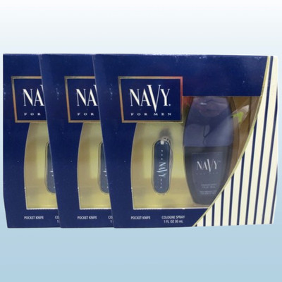 DANA NAVY FOR MEN POCKET KNIFE & COLOGNE SPRAY 1 OZ BOXED LOT OF 3