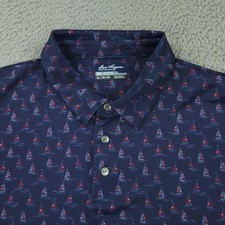 Ben Hogan Polo Shirt Mens XL Navy Blue Sailboat Print Performance Golf Stretch