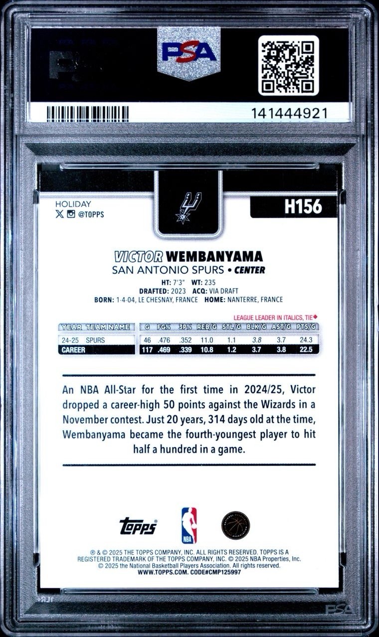 2025 Topps Holiday # H156 Victor Wembanyama PSA 10 Card GEM MINT Base Low Pop! view 2