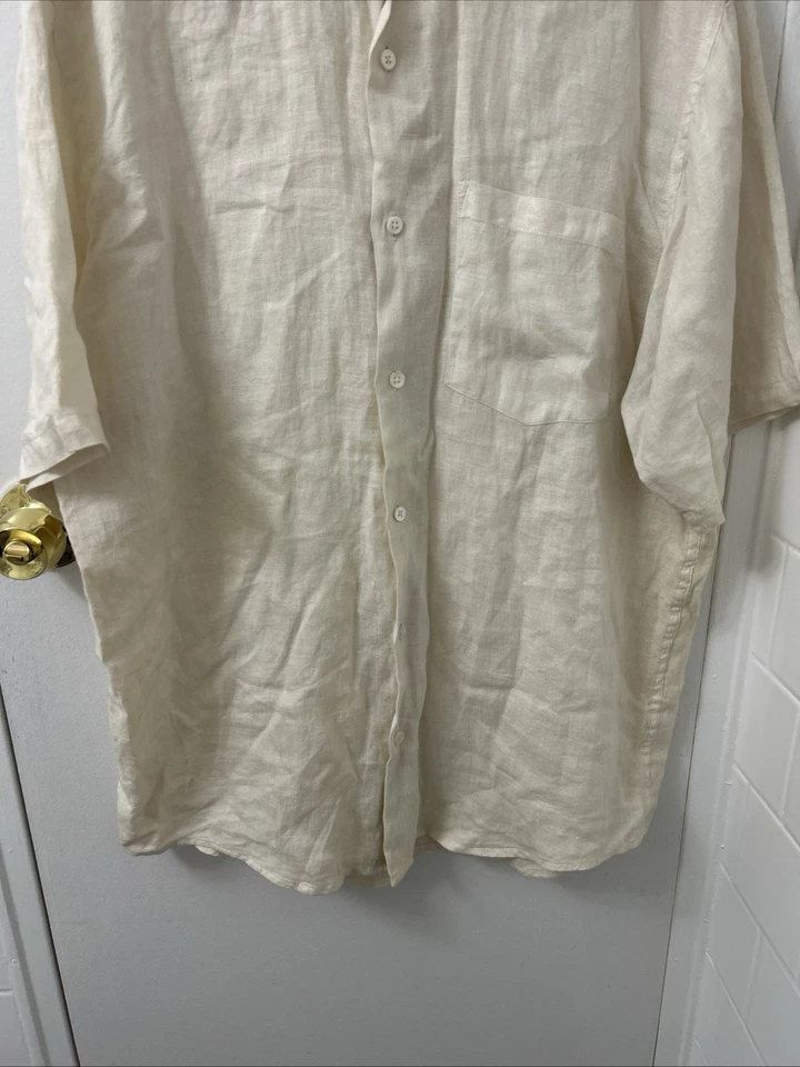 Banana Republic Shirt Mens Medium Beige 100% Irish Linen Button Down S/S - Image 3 of 4