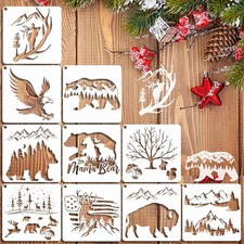 10Pcs Forest Animal Stencils Bear Deer Wolf Mountain Pine Tree DIY Art 11X11In