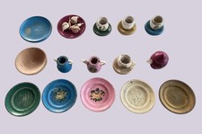 Vintage Treenware Hand Painted Wooden Tea Set Assorted 15 Pcs Miniature 1 -2.5  