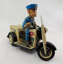 Vintage 50s Battery-Operated Tin Lithographed Police Motorcycle Trike T.N. Japan