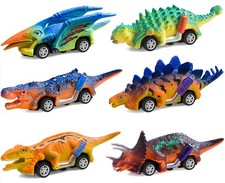 FFTROC Dinosaur Toys for Kids 3-5 Pull Back Cars 6 Pack 5.3 inches, Assorted
