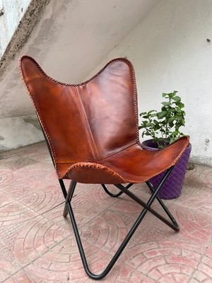 Premium Leder Butterfly Stuhl Akzentstuhl BKF Wohnzimmer Vintage Stuhl