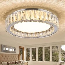 Badiegh Crystal Chrome Flush Mount Ceiling Light,LED Dimmable 5CCT 3000K-6000...