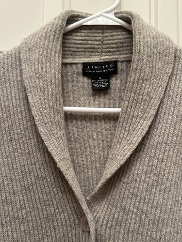 Vintage Limited Lambswool Blend Long Cardigan S grau Gürtel Taschen Cottagecore - Bild 6 von 9