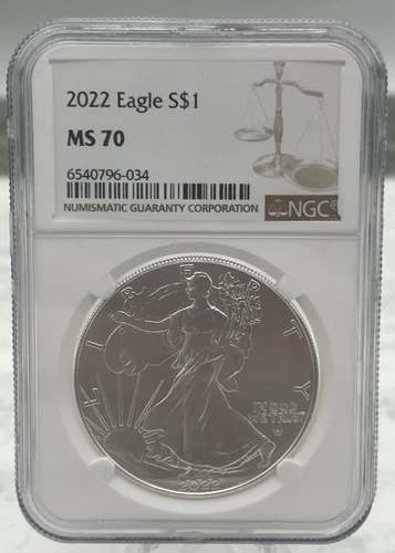 2022 American Silver Eagle NGC MS70 Type 2 $1 .999 Fine Silver