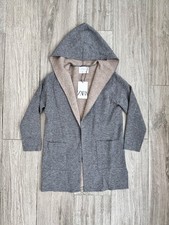 NWT Zara Girl Hooded Cozy Long Knit Cardigan Grey / Beige size 9