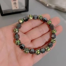 AAA Hematite Green Stone Stretch Bracelet Stackable Energy Protection Jewelry