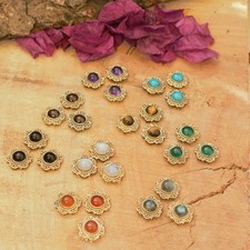 9 Natural Grooved Gemstone Cabochons in Handmade Brass – Macramé jewelry