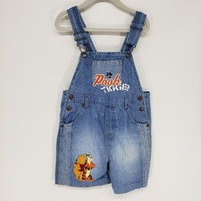 Vintage 90s Disney Winnie the Pooh Tigger Denim Overalls Kids 4T Blue Character