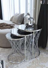 Silver Black Nested Coffee Table Tempered Glass Metal Legs 3 different size