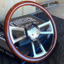 18 Billet Semi Truck Steering Wheel Real Dark Wood Half Wrap Grip - 5 Hole