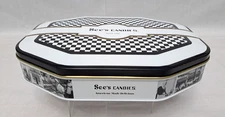 See's Candies 100 Anniversary Collectible Tin Black White Checkered Gold Photos!