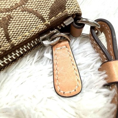 Coach Signature Demi mini Pouch Hand Bag Canvas Leather Beige 6094