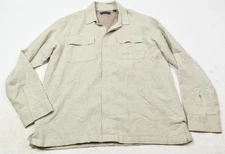 Saks Fifth Avenue Linen Utility Shirt Jacket Mens Large Beige Long Sleeve Lined