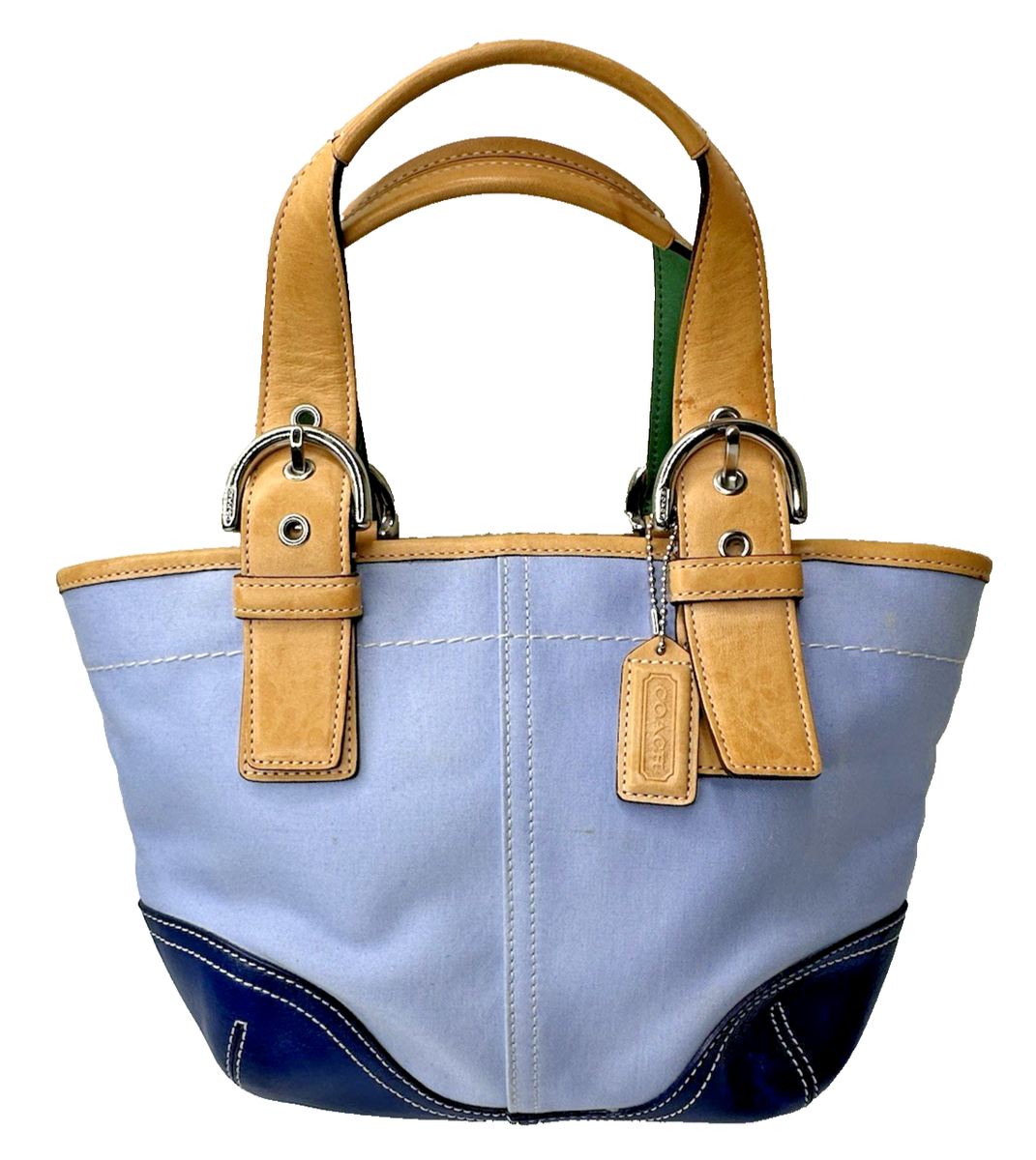 Coach Y2K Soho Hampton Purse Canvas Leather Blue Navy Tan Fob L2J 