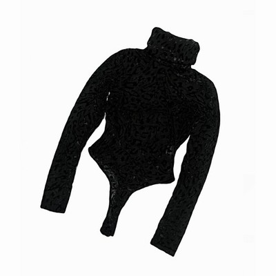 NAKED WARDROBE Black Mesh Leopard Long Sleeve Turtleneck Bodysuit Size SMALL